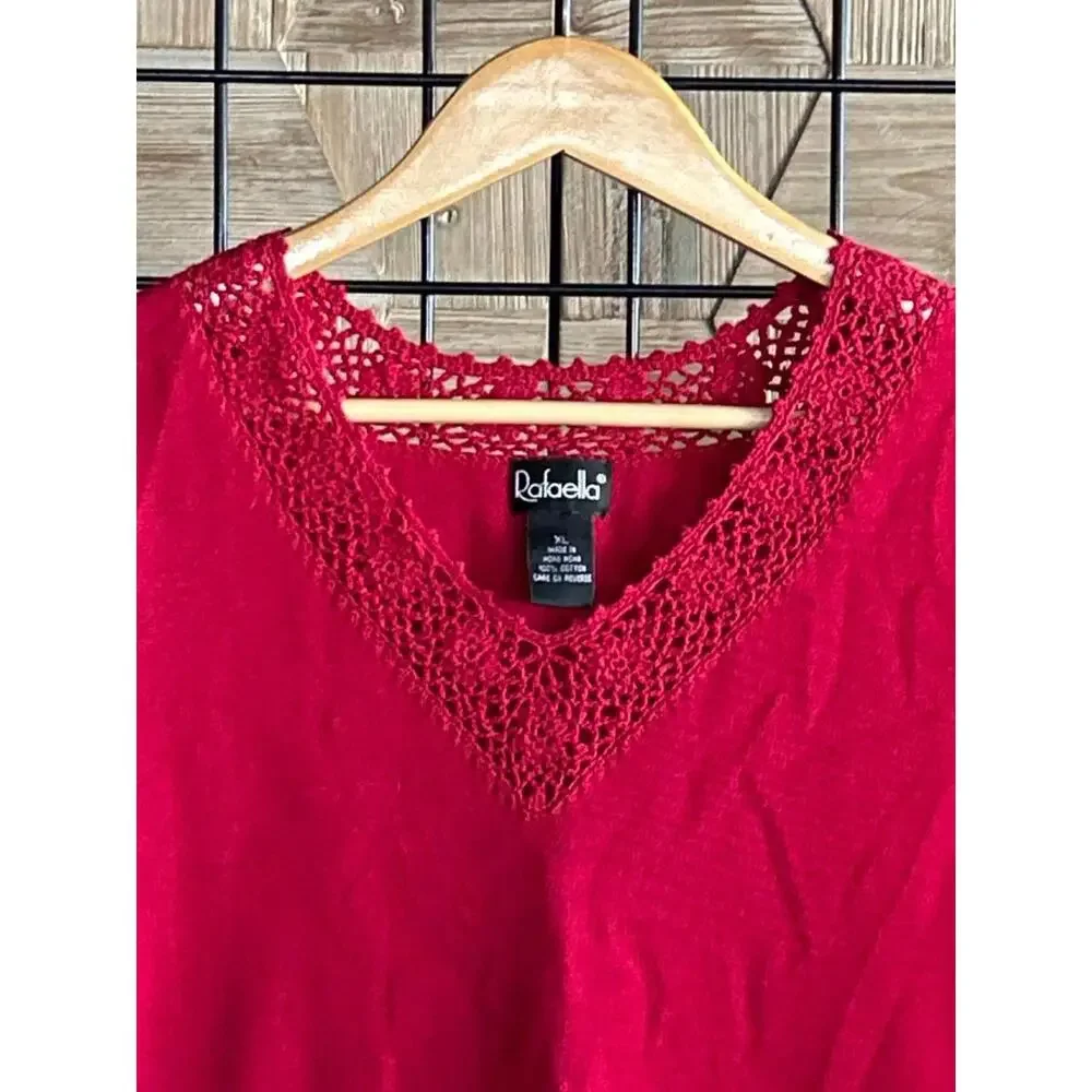 NWT Rafaella Knit Top XL Red Crochet Neckline Sleeveless Boho